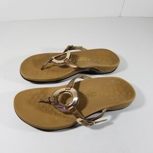 Vionic Karina Slide Sandals Women's Size 5 Bronze Metallic Toe Post Shoes
